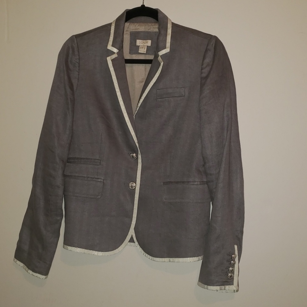 J Crew Grey 100% Linen Tipped School Boy Blazer